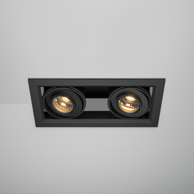 Maytoni - Metal Modern - Faretto da incasso quadrato in alluminio con doppio diffusore orientabile - Colore: Nero - 2 Lampadine - Led Integrato - 20W - Lumen 1300 - Gradi Kelvin 3000k Luce Calda - IP20 - SKU: DL093-02-10W3K-B