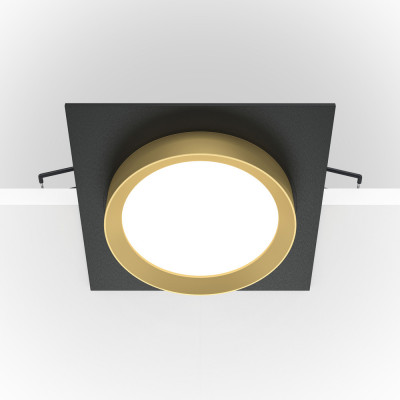 Maytoni - Downlight - Faretto da incasso rotondo moderno in alluminio con placca quadrata - Colore: Nero/Oro - 1 Lampadina - GX53 - 15W - IP 20 - SKU: DL086-GX53-SQ-BG