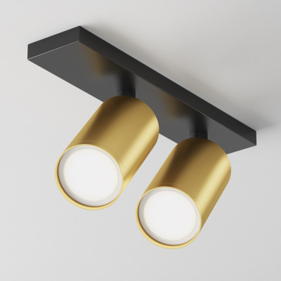 Maytoni - Focus - Faretto da soffitto con doppio diffusore dal design moderno ed elegante - Colore: Nero/Oro - 2 Lampadine - GU10 - 10W - IP20 - SKU: C051CL-U-02BMG