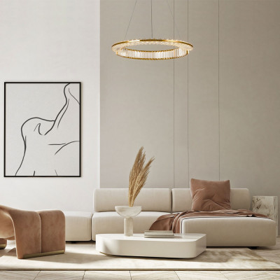 Maytoni Krone Lampadario moderno rotondo a led con diffusore ad anello in vetro Colore: Ottone