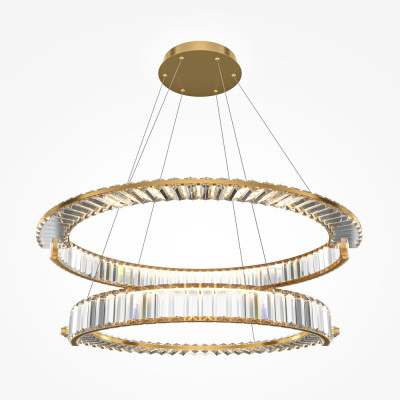 Maytoni - Krone - Lampada a sospensione a led in metallo con pendenti in vetro - Colore: Oro - 1 Lampadina Led Integrato 90W - Lumen 6000 - Gradi Kelvin 4000k Luce Naturale - IP20 - SKU: P097PL-L90G4K