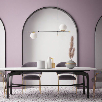 Maytoni Nostalgia Lampadario moderno lineare con 2 diffusori a boccia in vetro Colore: Nero/Oro