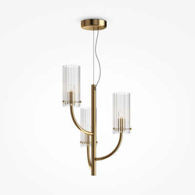 Maytoni - Arco - Lampadario dal design elegante in metallo con diffusori in vetro - Colore: Ottone - 3 Lampadine G9 40W - IP 20 - SKU: MOD223PL-03BS