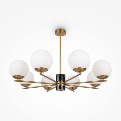 Maytoni - Marmo - Lampadario in metallo e marmo con otto diffusori in vetro opalino - Colore: Ottone - 8 Lampadine E27 60W - IP20 - SKU: MOD187PL-08BS