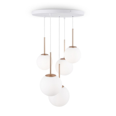 Maytoni Basic Form Lampada a sospensione moderna in metallo con 5 pendenti in vetro rotondi Colore: Bianco/Oro