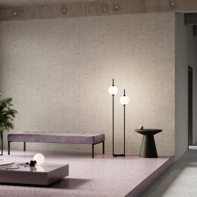 Maytoni - The Sixth Sense - Lampada da terra a LED moderna struttura in metallo e 2 paralumi in vetro - Colore: Nero - 2 Lampadine Led Integrato 12W - Lumen 750 - Gradi Kelvin 3000k Luce Calda - IP 20 - SKU: Z020FL-L12BK
