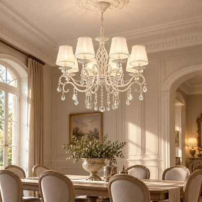Maytoni Grace Lampadario con pendenti in cristallo a otto braccia in stile classico Colore: Bianco/Oro