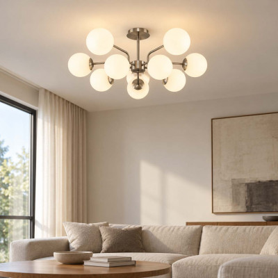Maytoni Erich Lampadario elegante in metallo con diffusori in vetro a boccia Colore: Nichel