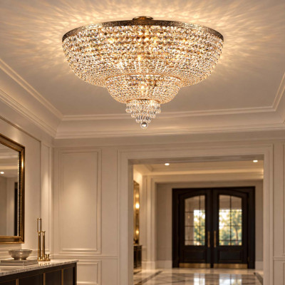 Maytoni Palace Lampadario gigante in stile classico con pendenti in cristallo Colore: Oro