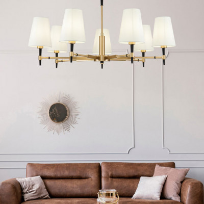 Maytoni Zaragoza Lampadario grande con struttura in metallo e sette paralumi in tessuto Colore: Ottone