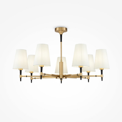Maytoni - Zaragoza - Lampadario grande con struttura in metallo e sette paralumi in tessuto - Colore: Ottone - 7 Lampadine E14 40W - IP20 - SKU: H001CL-07BS
