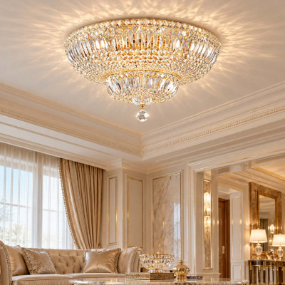Maytoni Basfor Lampadario grande in metallo e dettagli in cristallo taglio diamante Colore: Oro