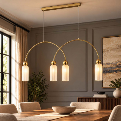 Maytoni Antic Lampadario lienare moderno con struttura in metallo 4 diffusori in vetro Colore: Bianco