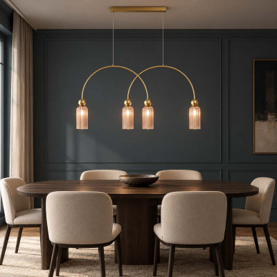 Maytoni Antic Lampadario lienare moderno con struttura in metallo 4 diffusori in vetro Colore: Cognac