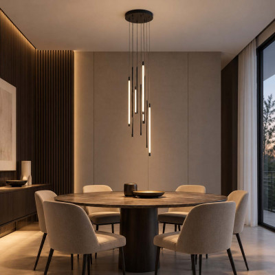 Maytoni Light Stick Lampadario moderno a LED con 9 diffusori pendenti in alluminio Colore: Nero