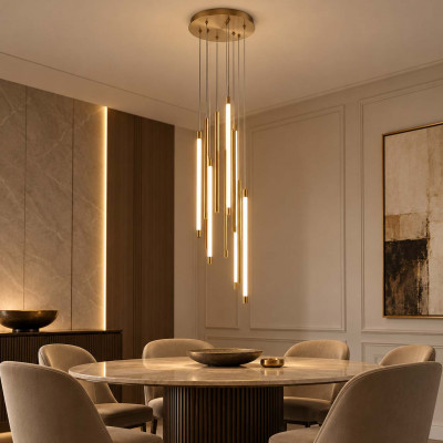 Maytoni Light Stick Lampadario moderno a LED con 9 diffusori pendenti in alluminio Colore: Ottone