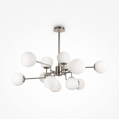 Maytoni - Erich - Lampadario moderno altezza regolabile struttura in metallo e diffusori in vetro - Colore: Nichel - 12 Lampadine - E14 - 40W - IP20 - SKU: MOD221-PL-12-N