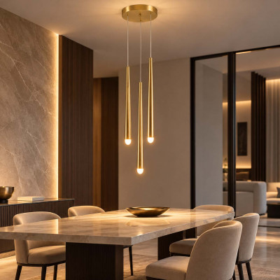 Maytoni Cascade Lampadario moderno con 3 diffusori pendenti a led Colore: Ottone