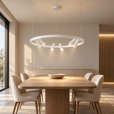 Maytoni Satellite Lampadario moderno con diffusore circolare con 6 faretti a led Colore: Bianco