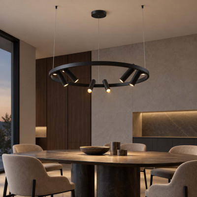 Maytoni Satellite Lampadario moderno con diffusore circolare con 6 faretti a led Colore: Nero
