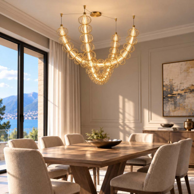 Maytoni Golden Cage Lampadario moderno con doppio diffusore in vetro con LED Colore: Oro