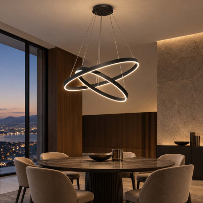 Maytoni Rim Lampadario moderno in alluminio con 2 diffusori a LED ad anello Colore: Nero
