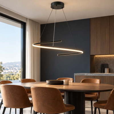 Maytoni Curve Lampadario moderno in alluminio con diffusore a LED a spirale Colore: Nero
