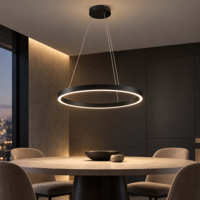 Maytoni Rim Lampadario moderno in alluminio con diffusore a LED ad anello Colore: Nero