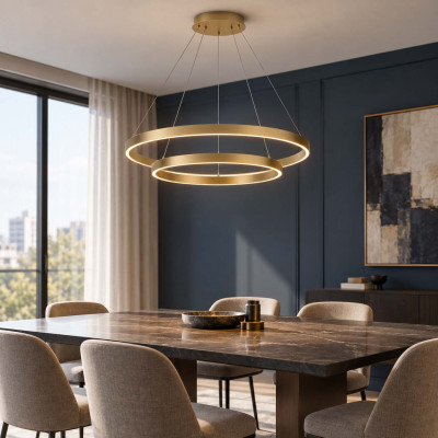 Maytoni Rim Lampadario moderno in alluminio con doppio diffusore a LED ad anello Colore: Ottone