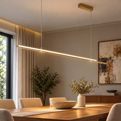 Maytoni Halo Lampadario moderno in alluminio con doppio diffusore a led lineare Colore: Ottone