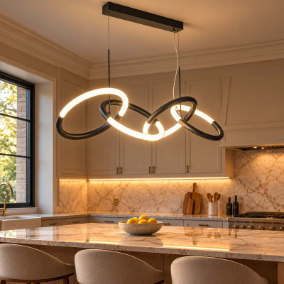 Maytoni Node Lampadario moderno in metallo con 4 diffusori a LED ad anello Colore: Nero