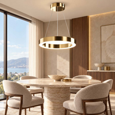 Maytoni Saturno Lampadario moderno in metallo con diffusore a led ad anello Colore: Ottone
