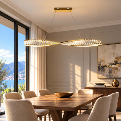 Maytoni Krone Lampadario moderno in metallo con diffusore a LED lineare in vetro Colore: Ottone