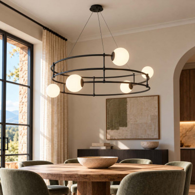 Maytoni Balance Lampadario moderno in metallo con diffusore circolare con bocce in vetro Colore: Nero