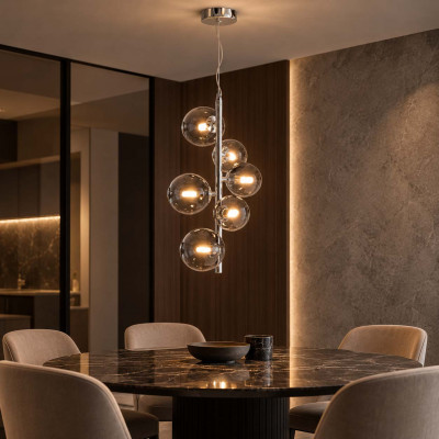 Maytoni Dallas Lampadario moderno in metallo con diffusori a grappolo in vetro a boccia Colore: Nichel