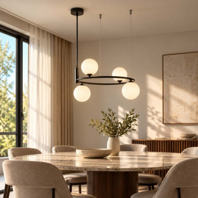 Maytoni Ring Lampadario moderno in metallo diffusori a bocce regolabile in altezza Colore: Ottone
