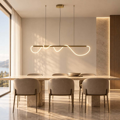 Maytoni Tau Lampadario moderno lineare a led con struttura in alluminio dal design elegante Colore: Oro
