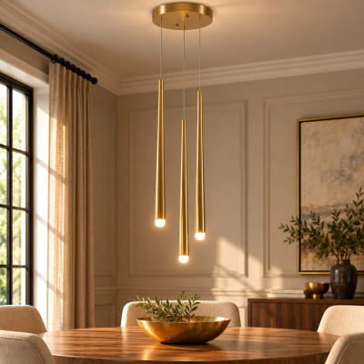 Maytoni Cascade Lampadario moderno rotondo con 3 diffusori tubolari pendenti a LED Colore: Ottone