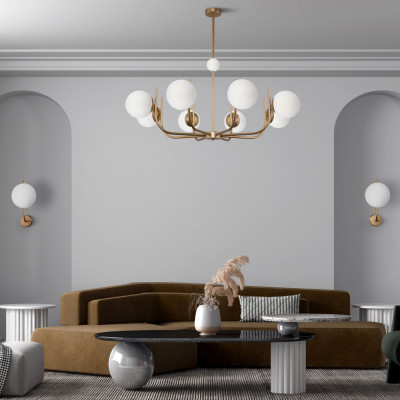 Maytoni - Rendez-vous - Lampadario piccolo diffusori in vetro a boccia in stile moderno - Colore: Ottone - 8 Lampadine E14 40W - IP20 - SKU: MOD109PL-08BS