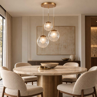 Maytoni Basic Form Lampadario rotondo moderno in metallo con 3 diffusori a boccia di vetro Colore: Oro