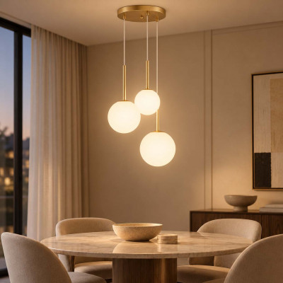 Maytoni Basic Form Lampadario rotondo moderno in metallo con 3 diffusori a boccia in vetro Colore: Oro
