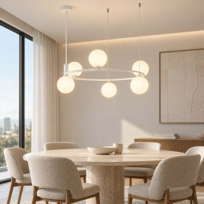 Maytoni Ring Lampadario a grappolo moderno con corpo in metallo diffusori a boccia Colore: Bianco