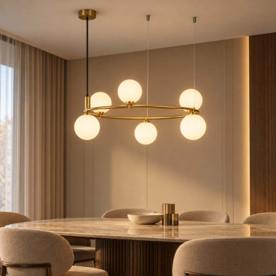 Maytoni Ring Lampadario a grappolo moderno con corpo in metallo diffusori a boccia Colore: Ottone