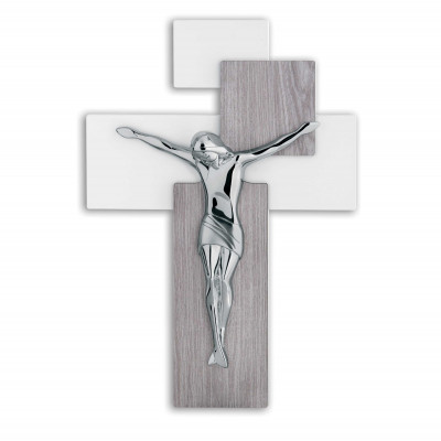 Bongelli Preziosi Crocifisso in argento con pannello in legno piccolo 27x19 dal design elegante Colore: Rovere/Argento