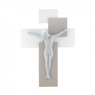 Bongelli Preziosi - Crocifisso in stile moderno con pannello in legno 42x30 - Colore: Nocciola/Bianco - SKU: ME1210/3NB