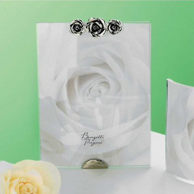 Bongelli Preziosi - Portafoto da tavolo verticale dal design moderno con rose in argento - SKU: ME139