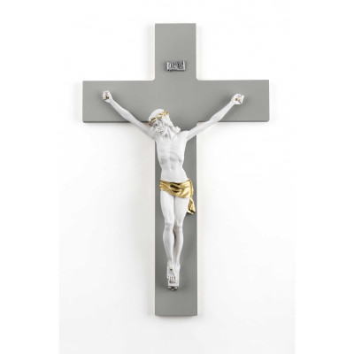 Bongelli Preziosi - Crocifisso bianco e oro grande con croce in legno dalle linee moderne 30x48 - SKU: ME2114/3