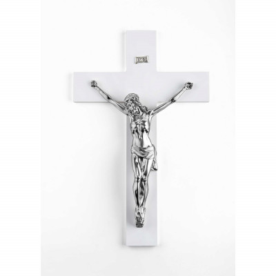 Bongelli Preziosi Crocifisso da parete piccolo dalle linee moderne e con cristo argentato 16x25 Colore: Bianco/Argento