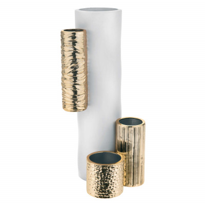 Bongelli Preziosi Modular Vaso da tavolo dal design moderno con portavasi tubolari struttura in marmorino Colore: Bianco/Oro