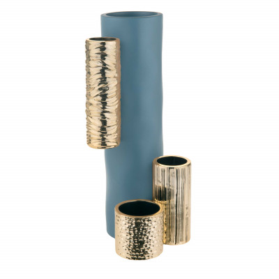 Bongelli Preziosi Modular Vaso da tavolo dal design moderno con portavasi tubolari struttura in marmorino Colore: Oro/Blu Distante
